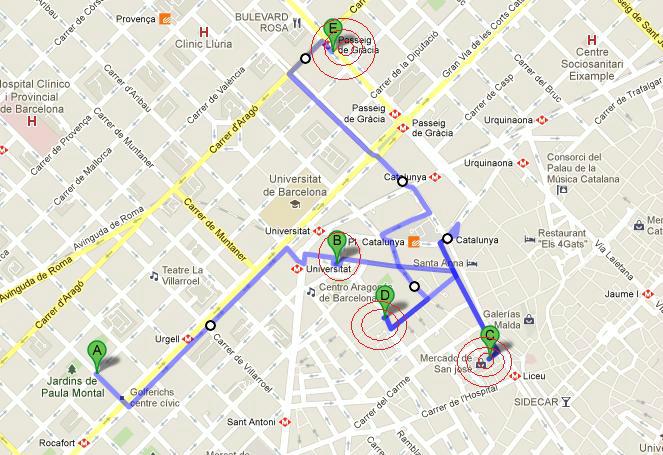 Красная линия екатеринбург маршрут. Пеший маршрут по Барселоне. Барселона пешеходный маршрут. Синяя линия Екатеринбург маршрут. Северный вокзал в Барселоне на карте.