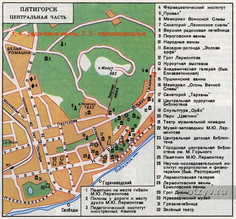 Санатории пятигорска на карте города расположение мест