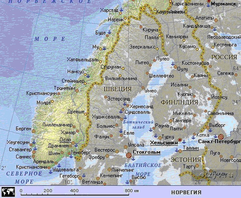 Карта скандинавии с городами на русском языке