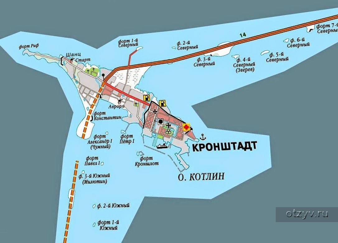 Карта острова котлин в финском заливе