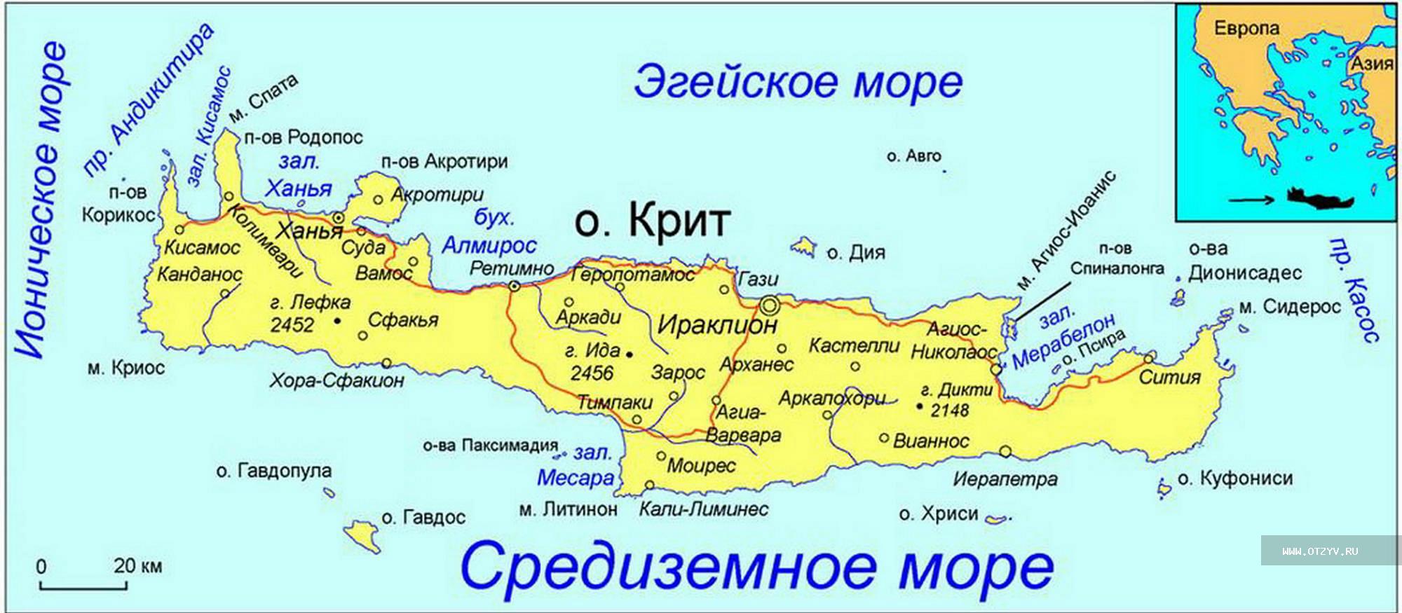 Крит остров на карте с городами