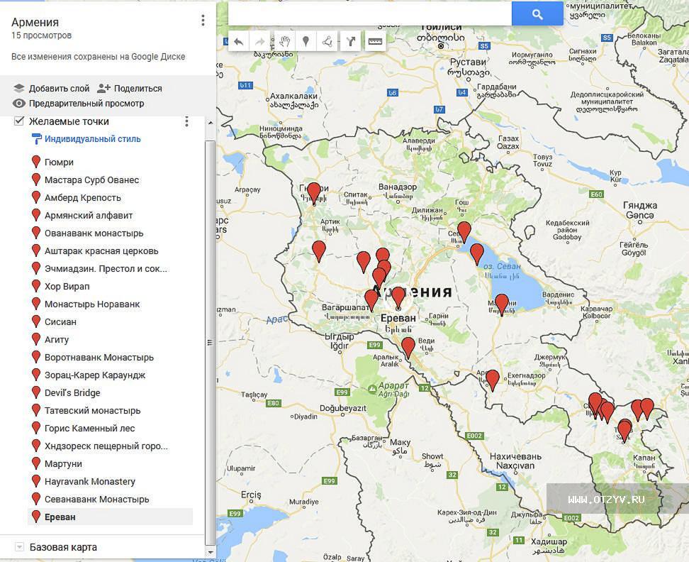 Армения карта достопримечательностей