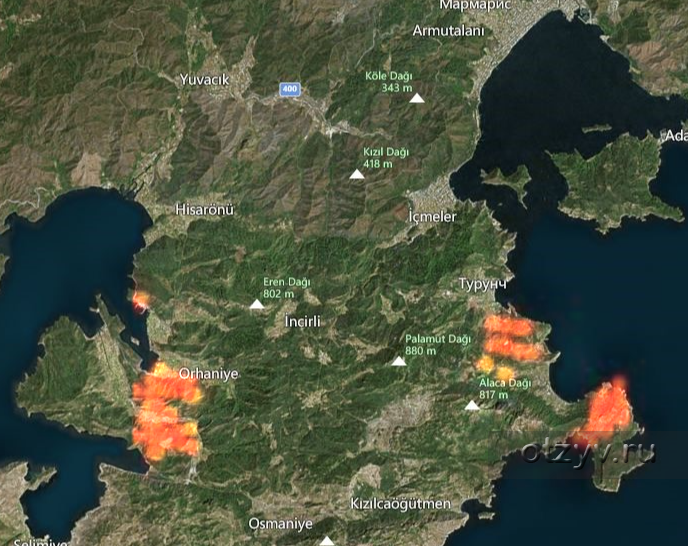 Карта пожаров в турции