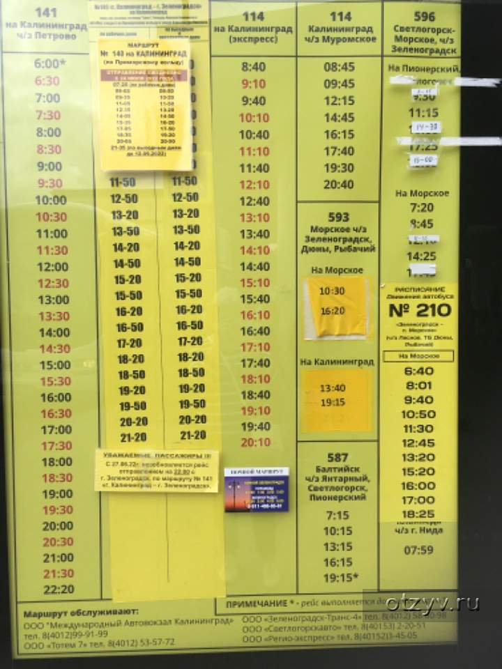 Расписание автобуса 210 зеленоградск