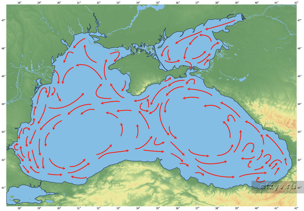 Схема черного моря. Морские течения Азовского моря. Карта течений черного моря. Течение в черном море направление.